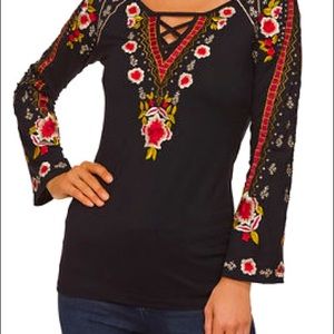 Boston Proper long sleeved embroidered top
